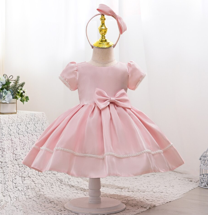 Baby Girl Soft Shiny Dress With Headband