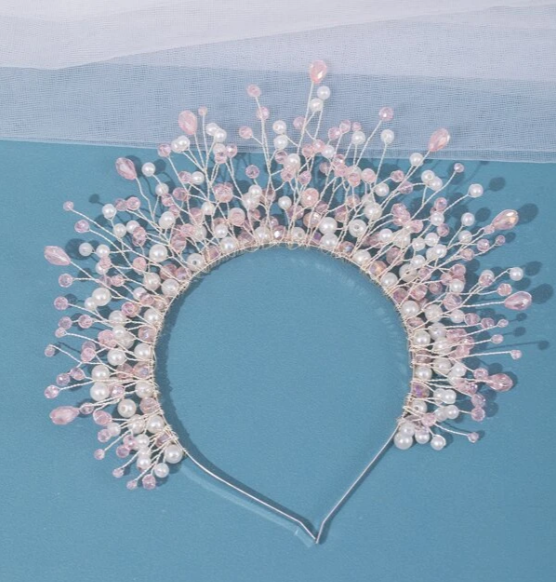 Large Pink Pearls Beads Tiara