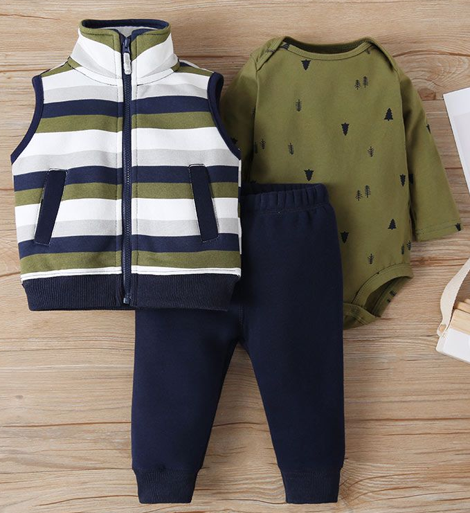 Baby Boy Winter Hooded Zipper Jacket Suit 3piece Set
