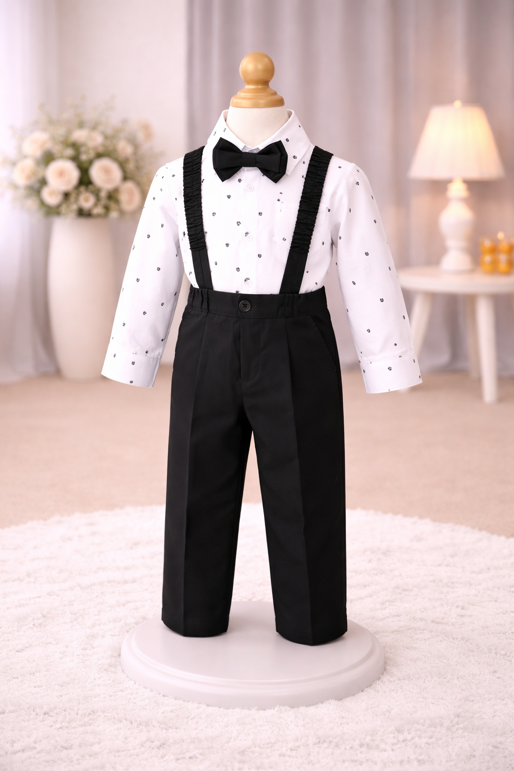 Baby Boy White Shirt Black Pants Set