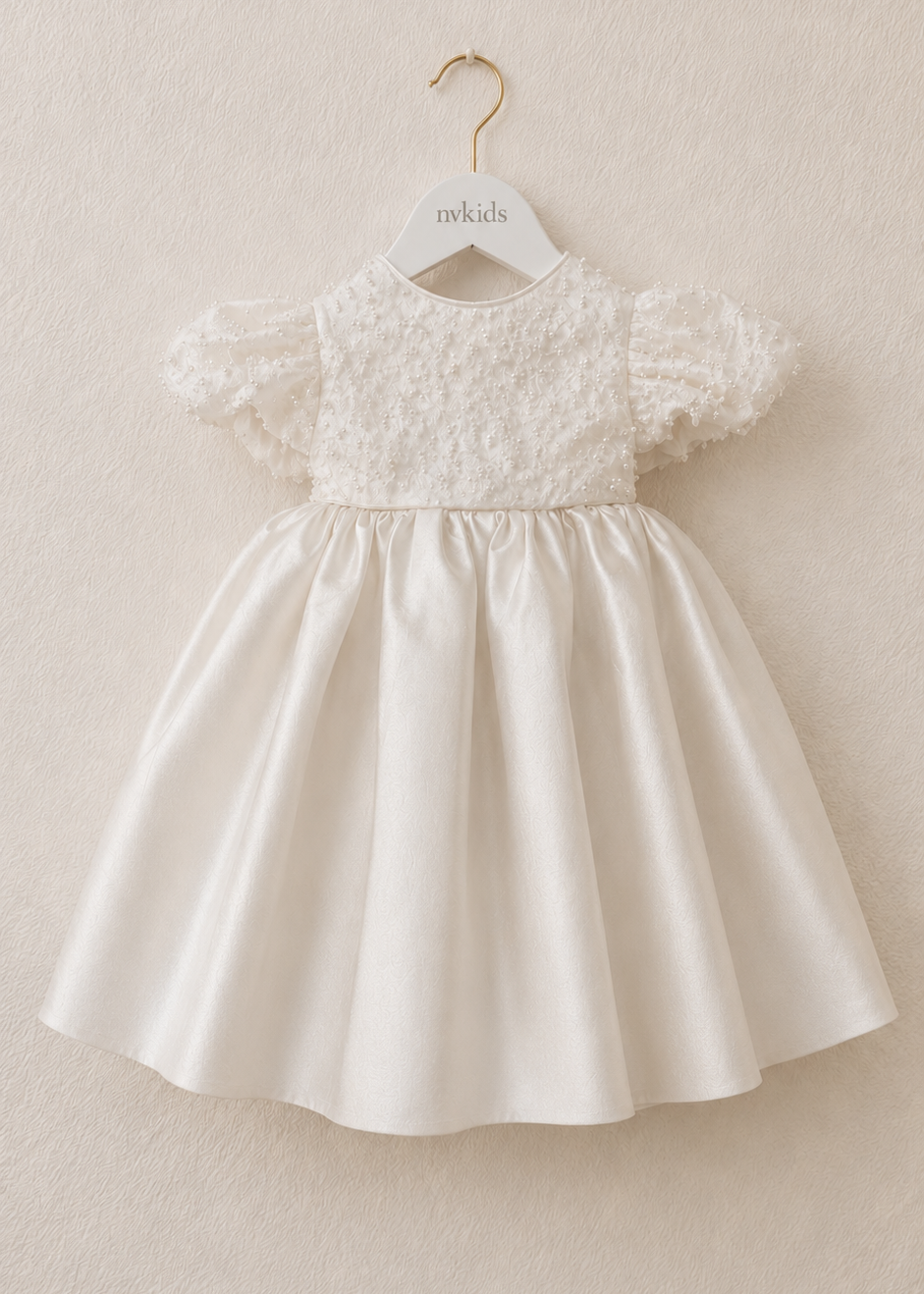 Baby Girl Baptism Dress - Beaded Lace With Mikado