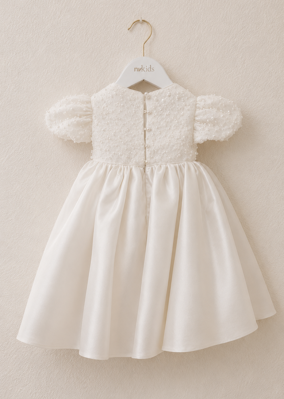 Baby Girl Baptism Dress - Beaded Lace With Mikado