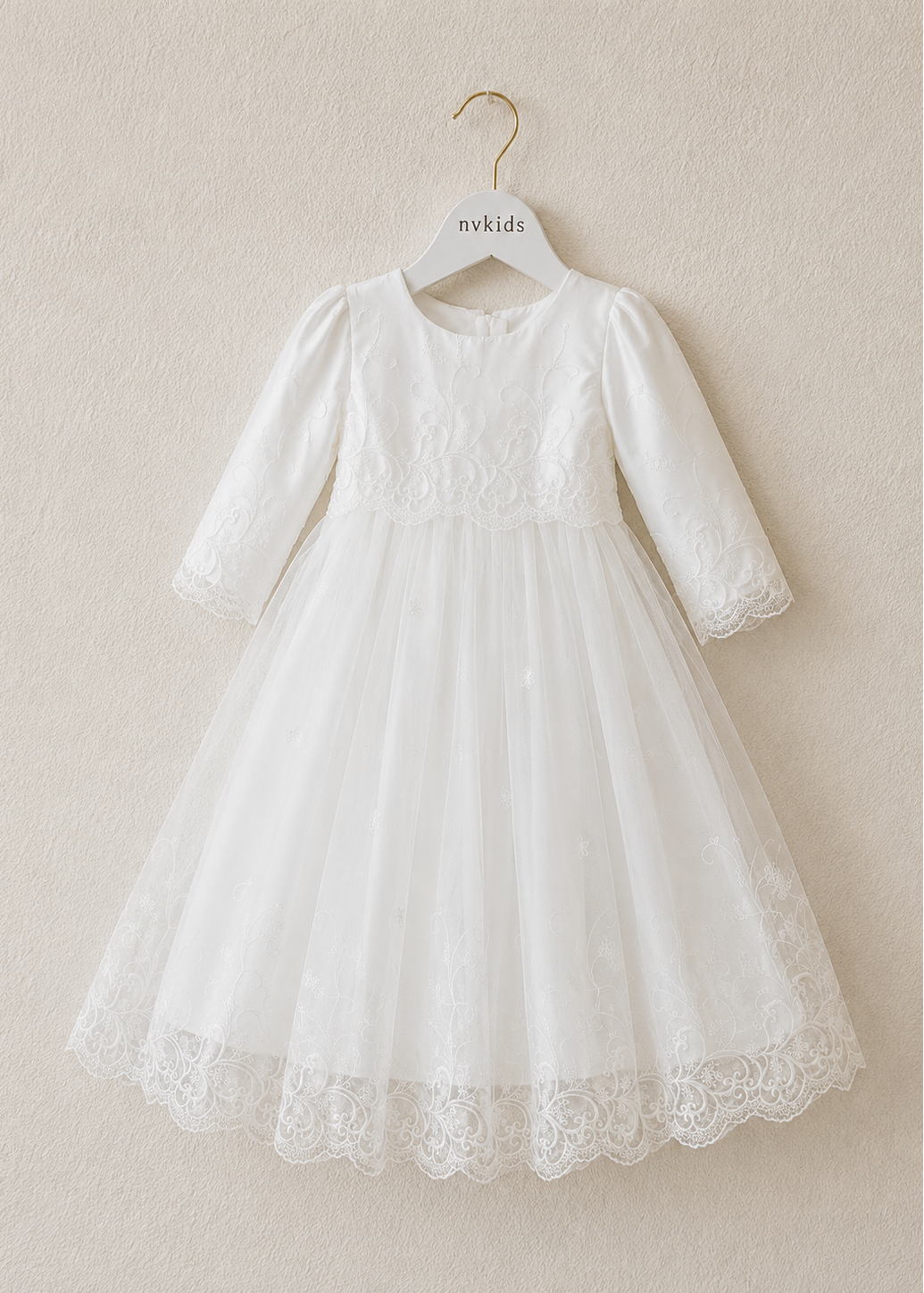 Baby Girl Baptism Dress With Bonnet - Long Sleeves