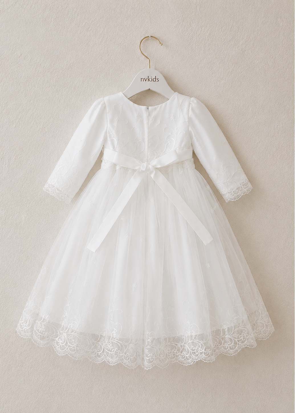 Baby Girl Baptism Dress With Bonnet - Long Sleeves