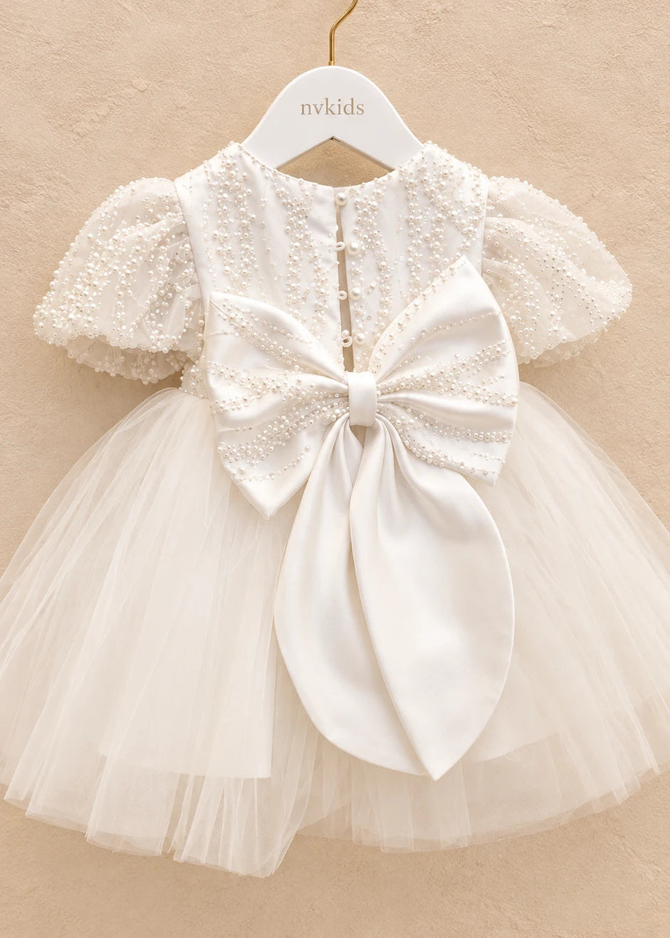 Baby Girl Christening Dress - Beaded Lace Tule Short Dress
