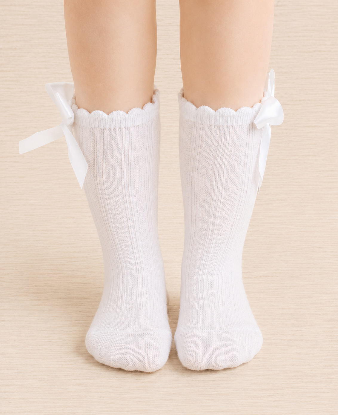 Baby White Socks With Bow- Knee Socks