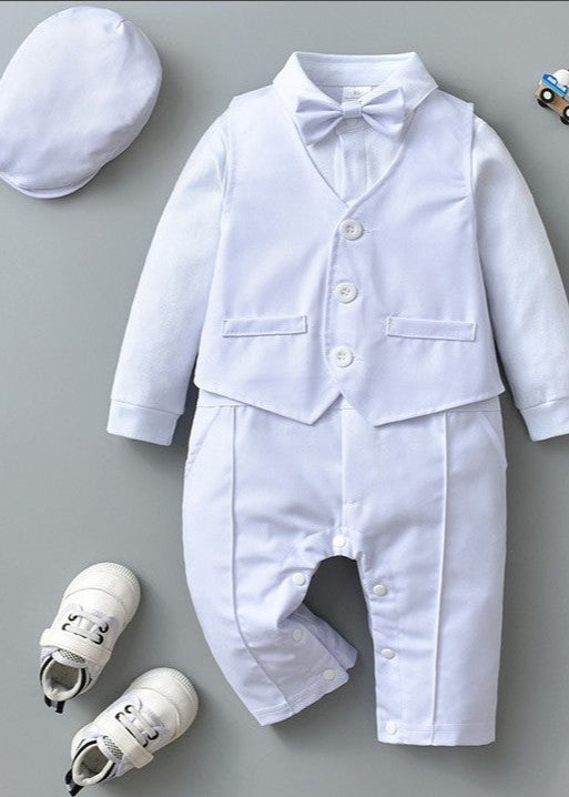 Baby Boy Baptism White Suit with Hat
