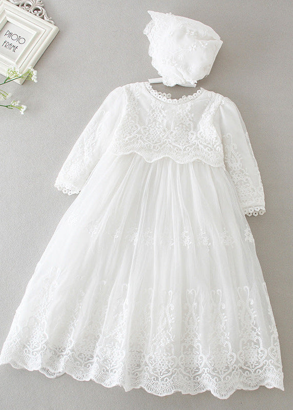 Baby Girl Christening Gown With Bonnet - Long Sleeves
