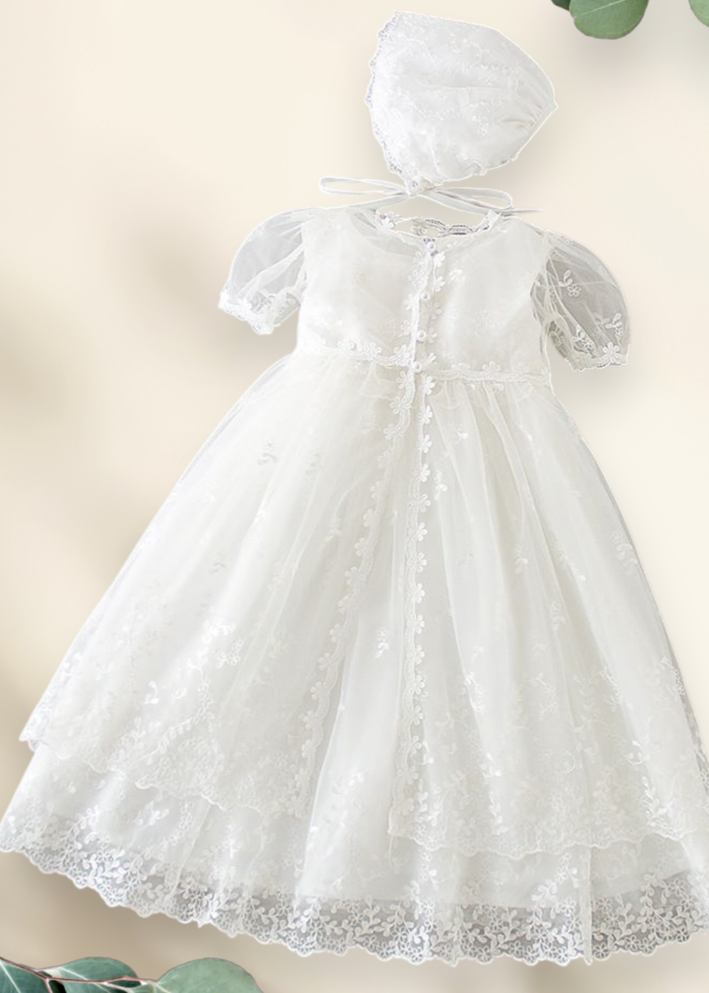 Baby Girl Christening Dress with Coat and Bonnet