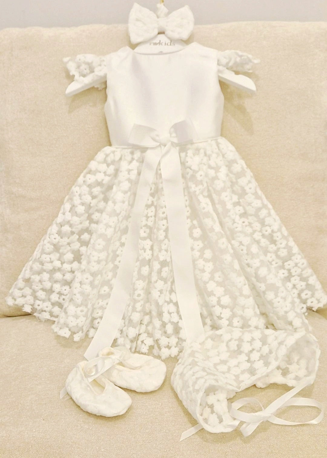 Baby Girl Mikado Flower Lace Christening Dress Set