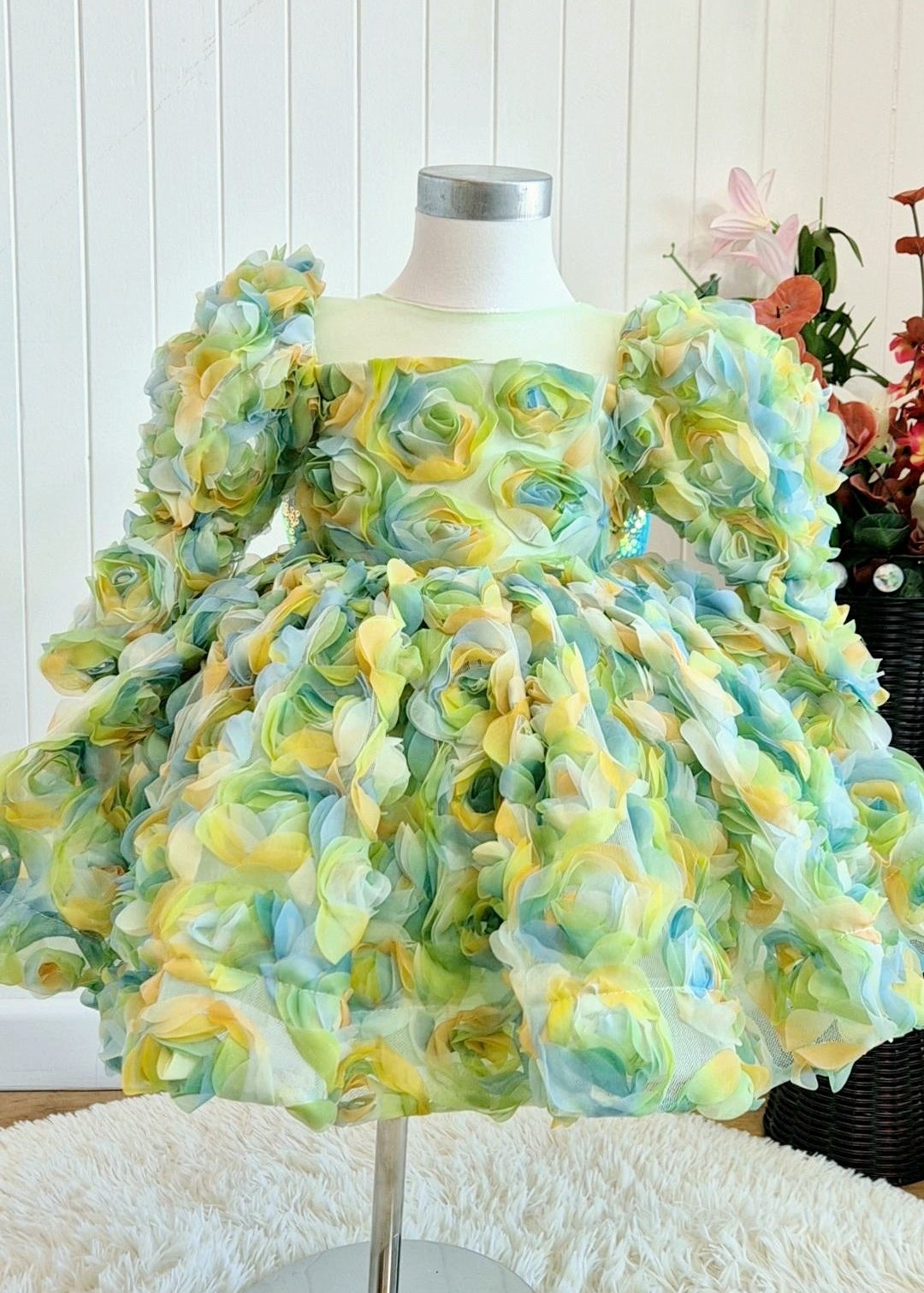Baby Girl First Birthday Dress -Purple/Peach/Green