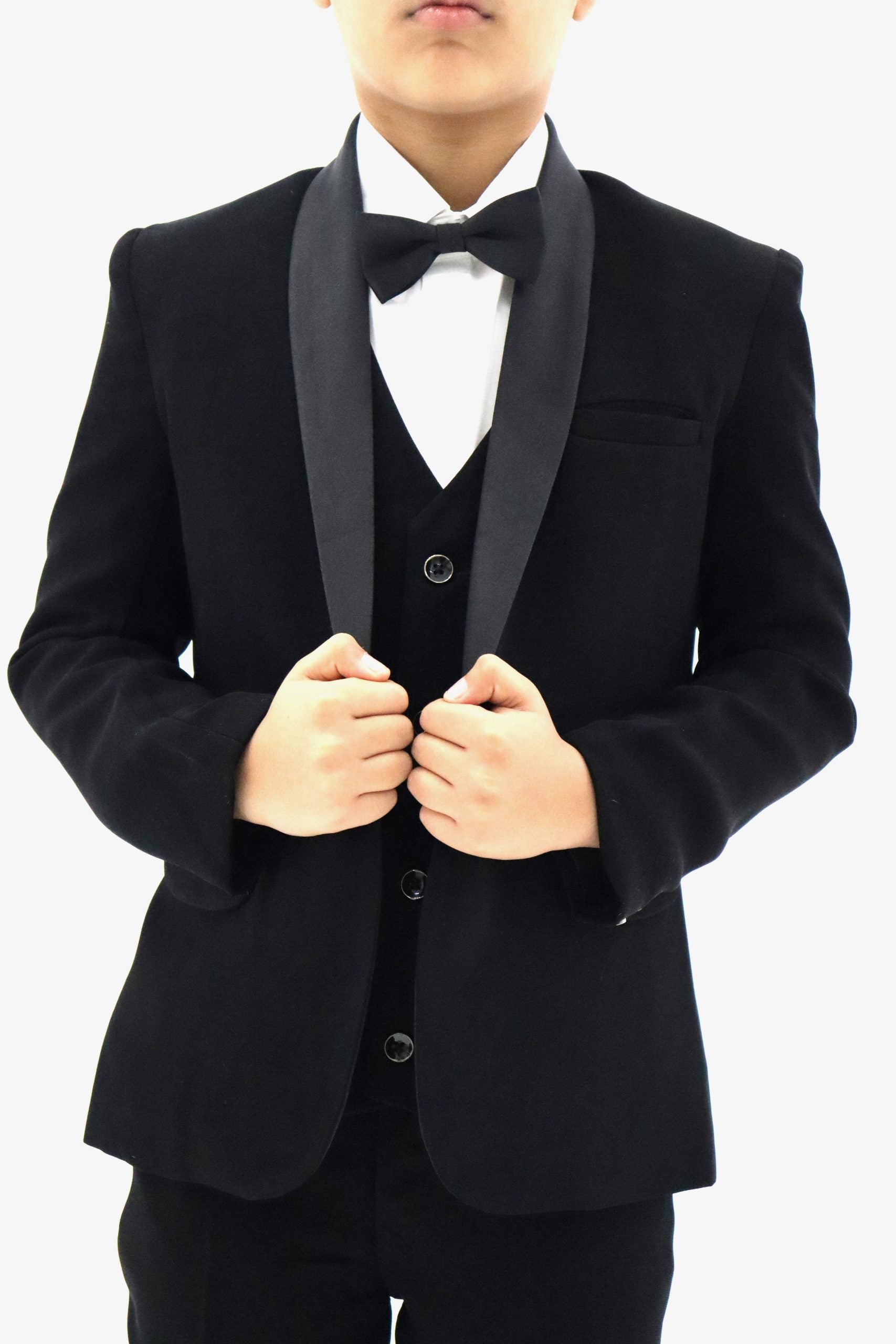 Boys Slim Fit Black Tuxedo Suit 5Pc Set