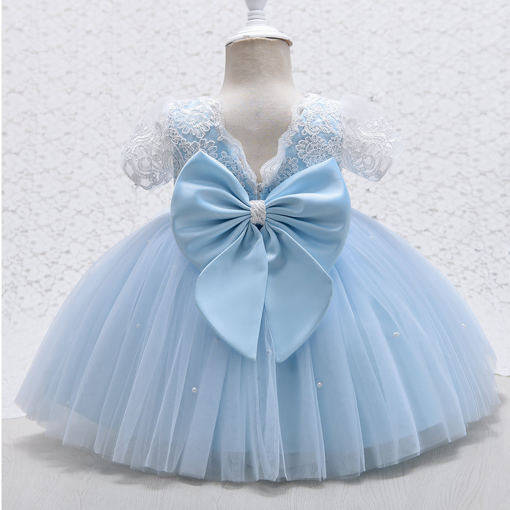 Little Girls Blue Dress With Short Sleeves