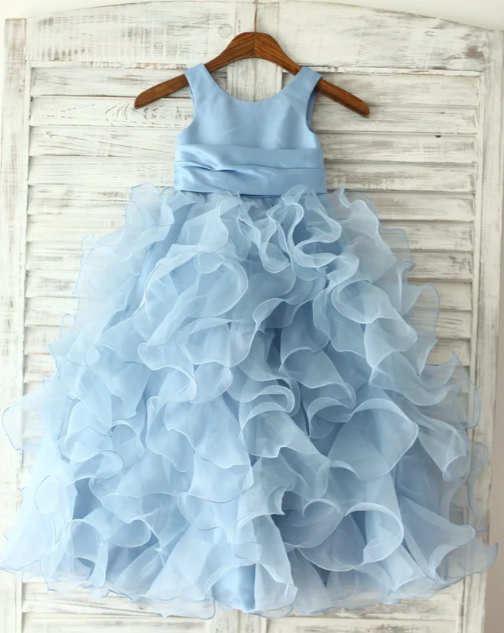 Blue Ruffle Ball Gown - Organza Dress