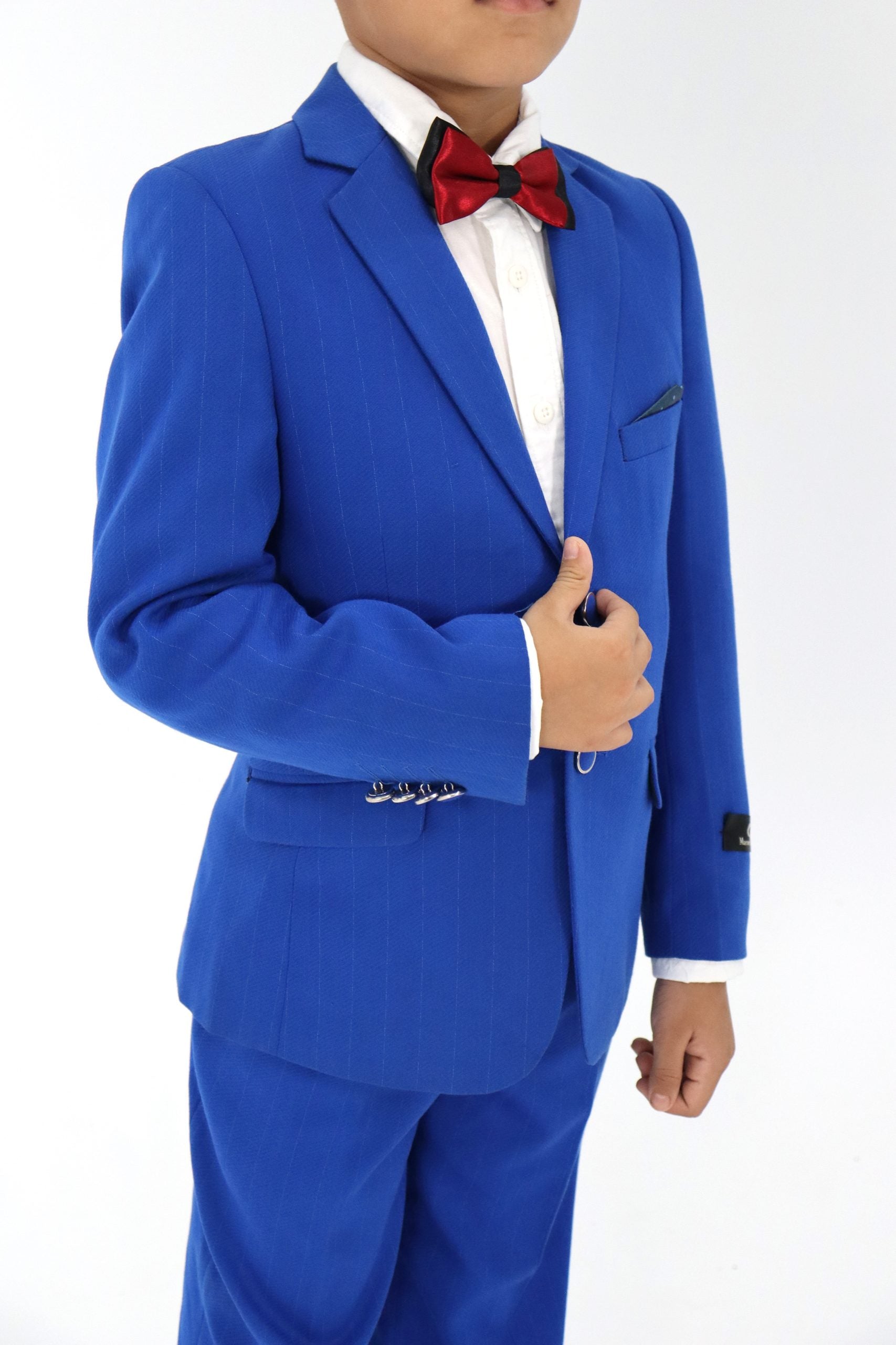 Boys Slim Fit Blue Textured Suit 2Pc Set