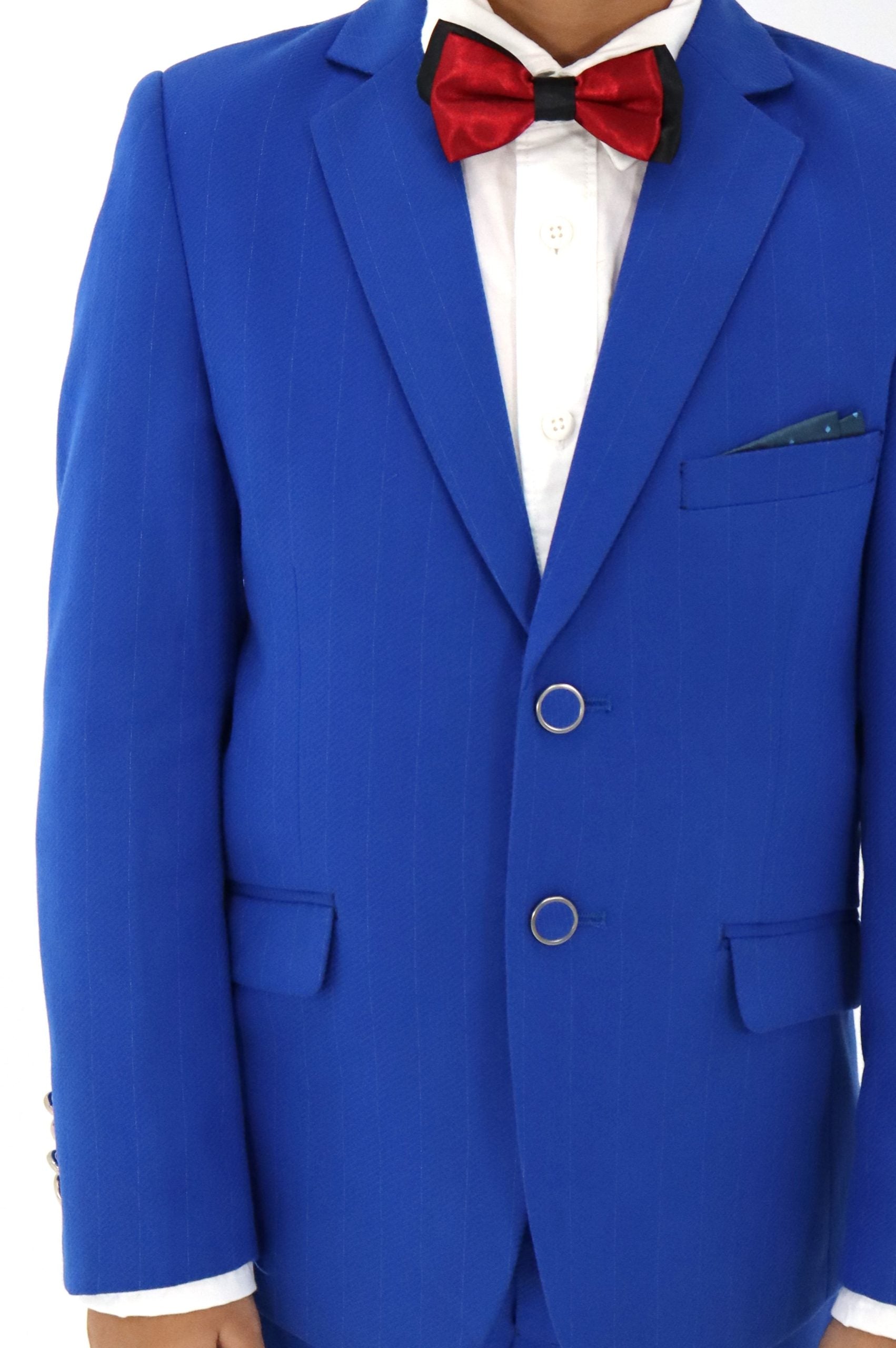 Boys Slim Fit Blue Textured Suit 2Pc Set