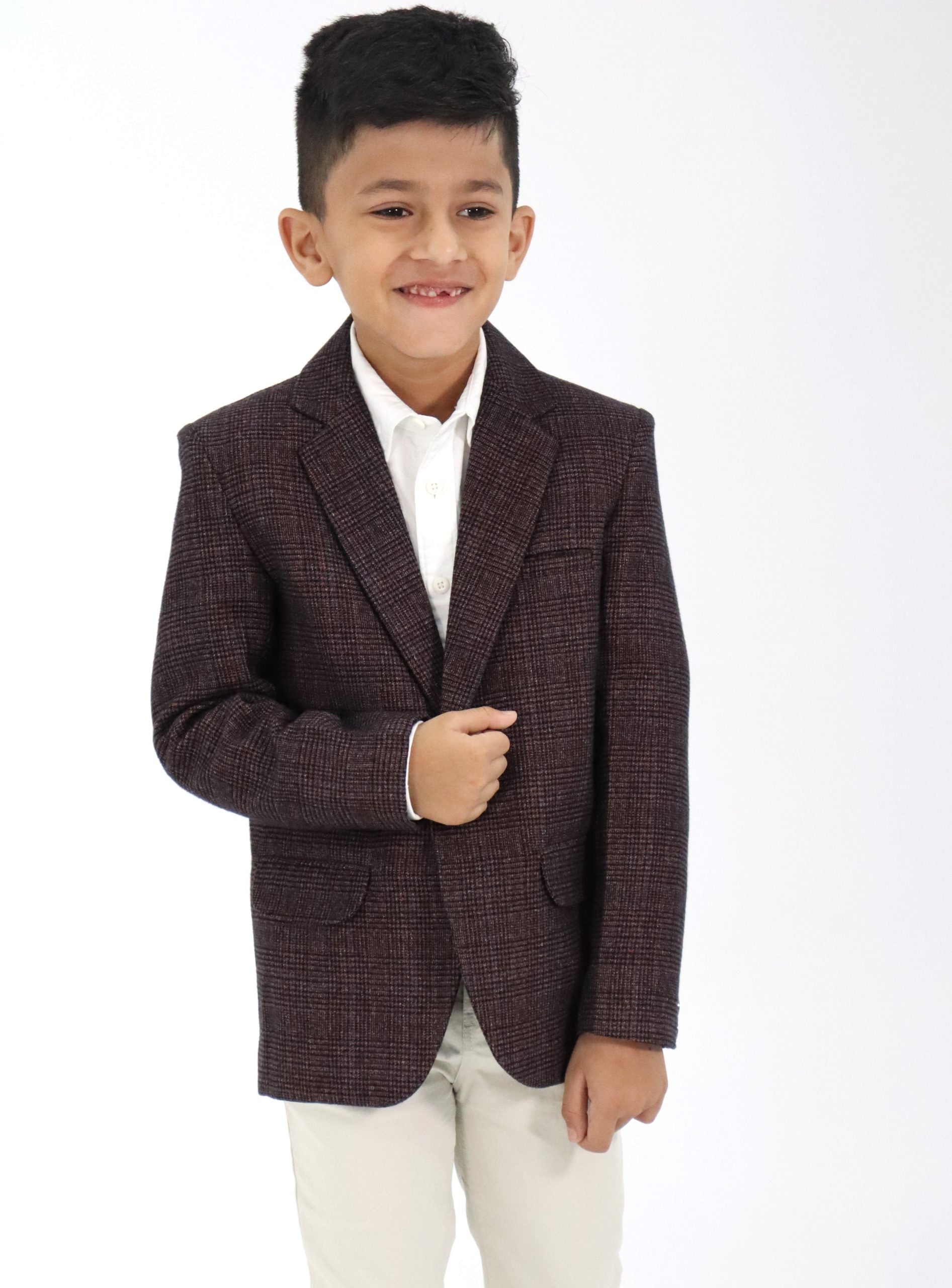 Boys Brown Check Blazer