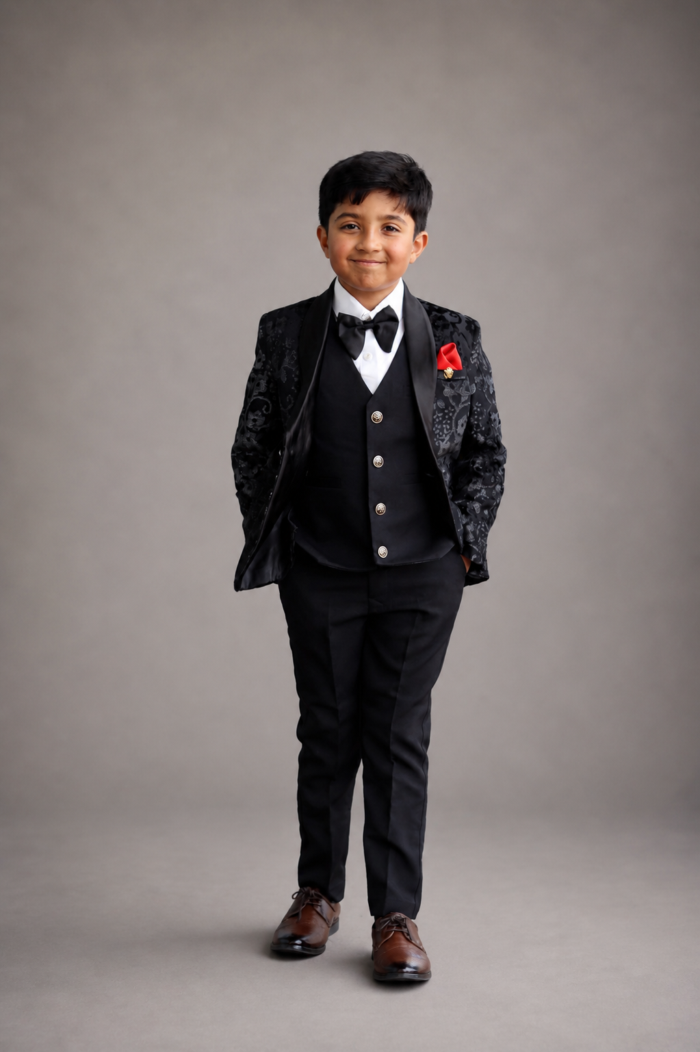 Boys Black Tuxedo Luxury Suit - Velvet Suit