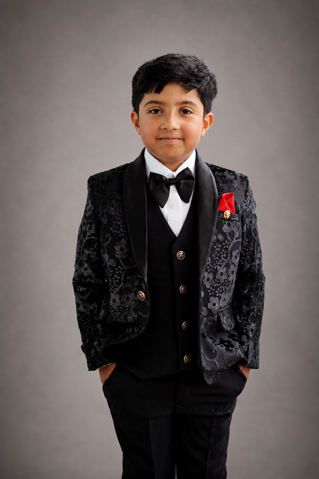 Boys Black Tuxedo Luxury Suit - Velvet Suit