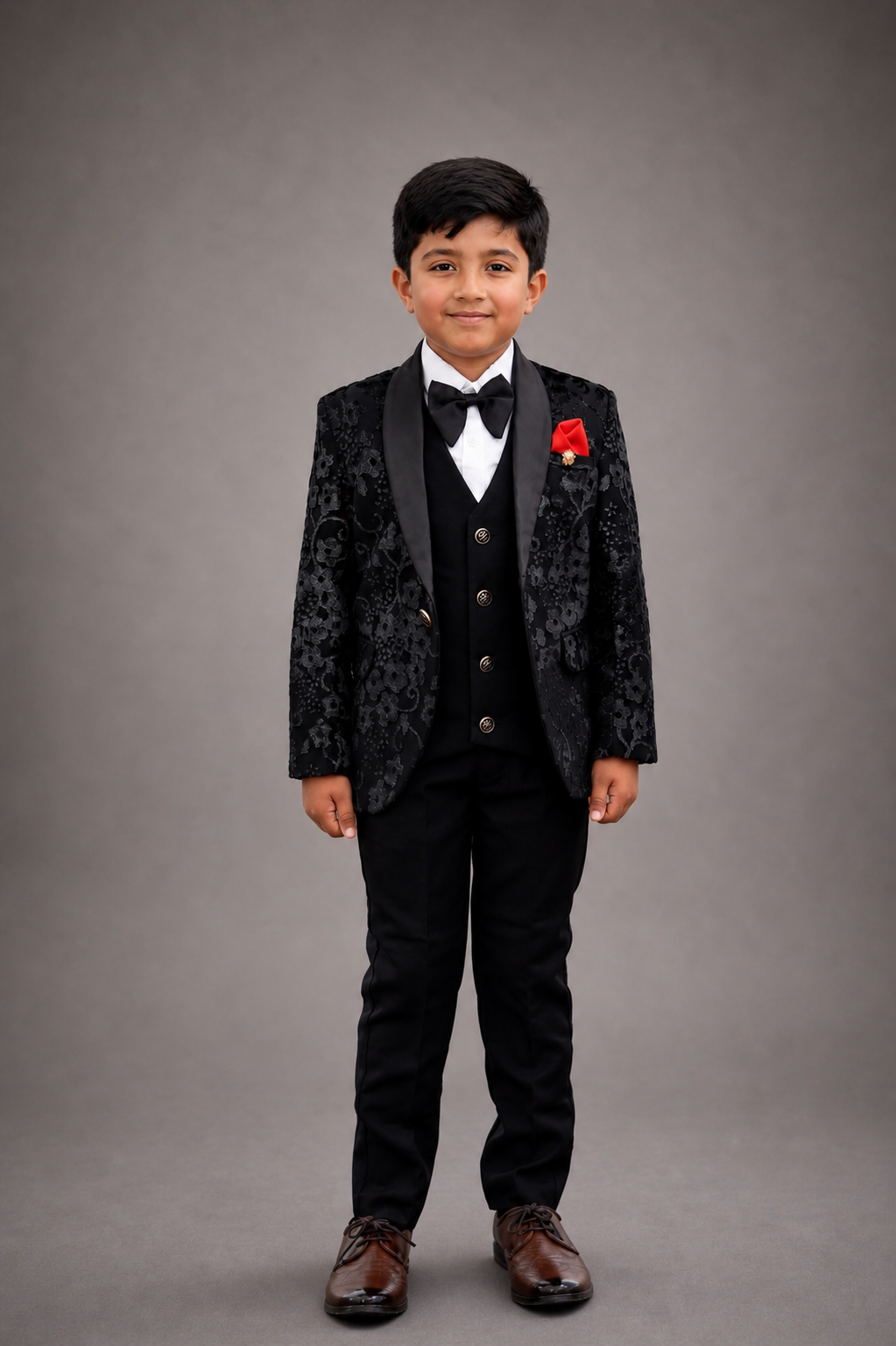 Boys Black Tuxedo Luxury Suit - Velvet Suit