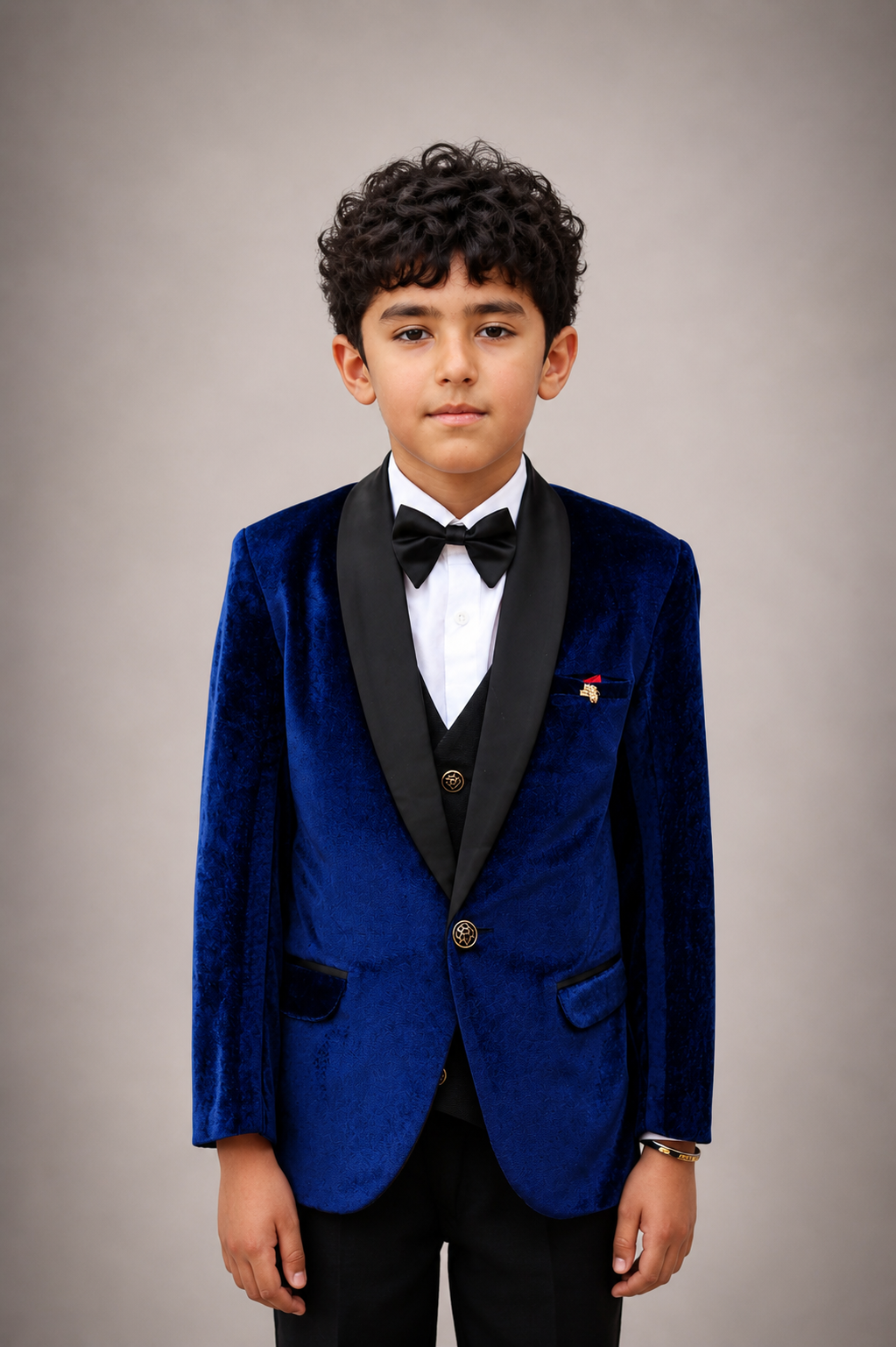 Boys Page Boy Blue Tuxedo 5Pc Set - Velvet Suit