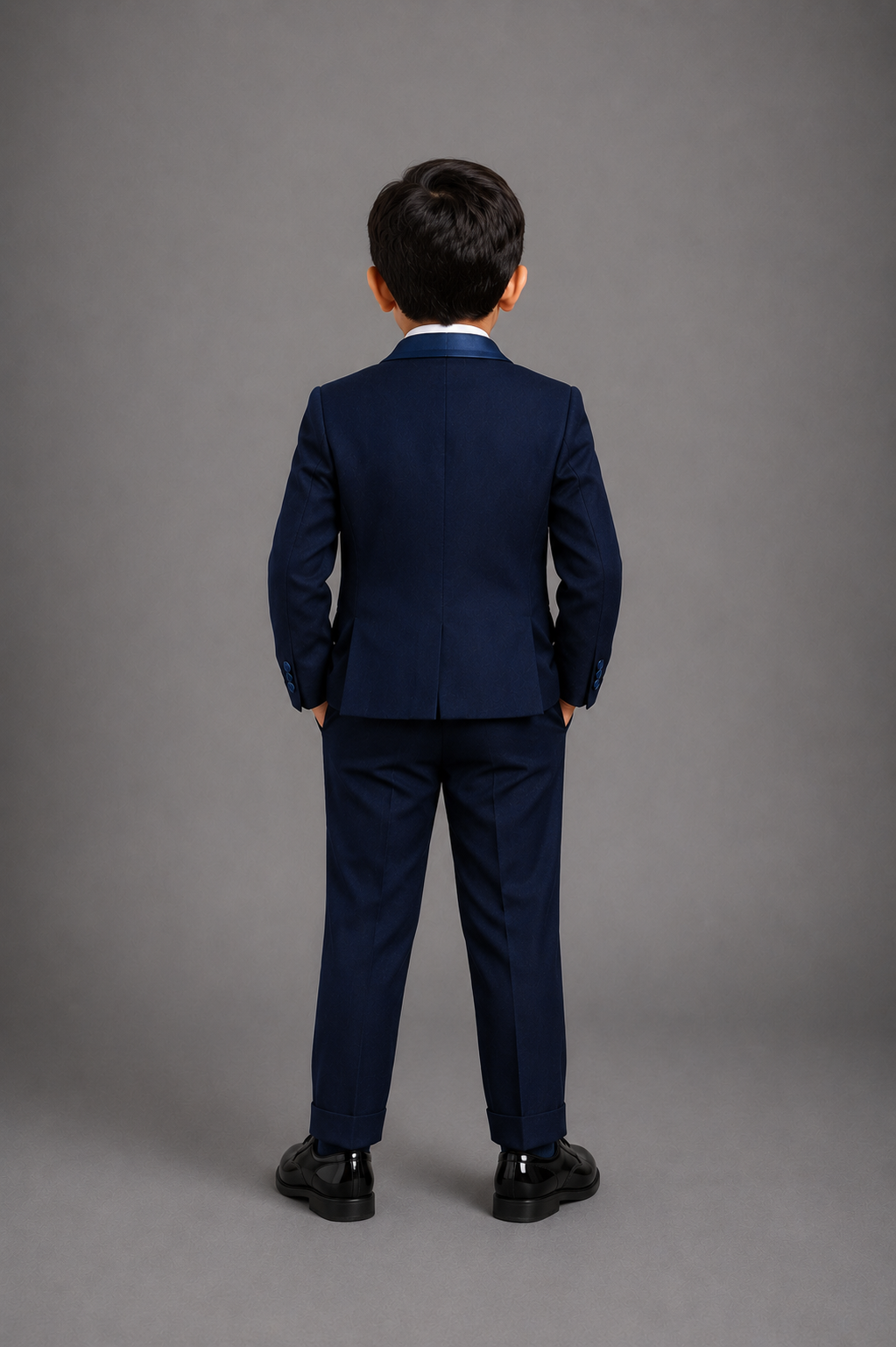 Boys Slim Fit Navy Tuxedo Suit 5Pc Set