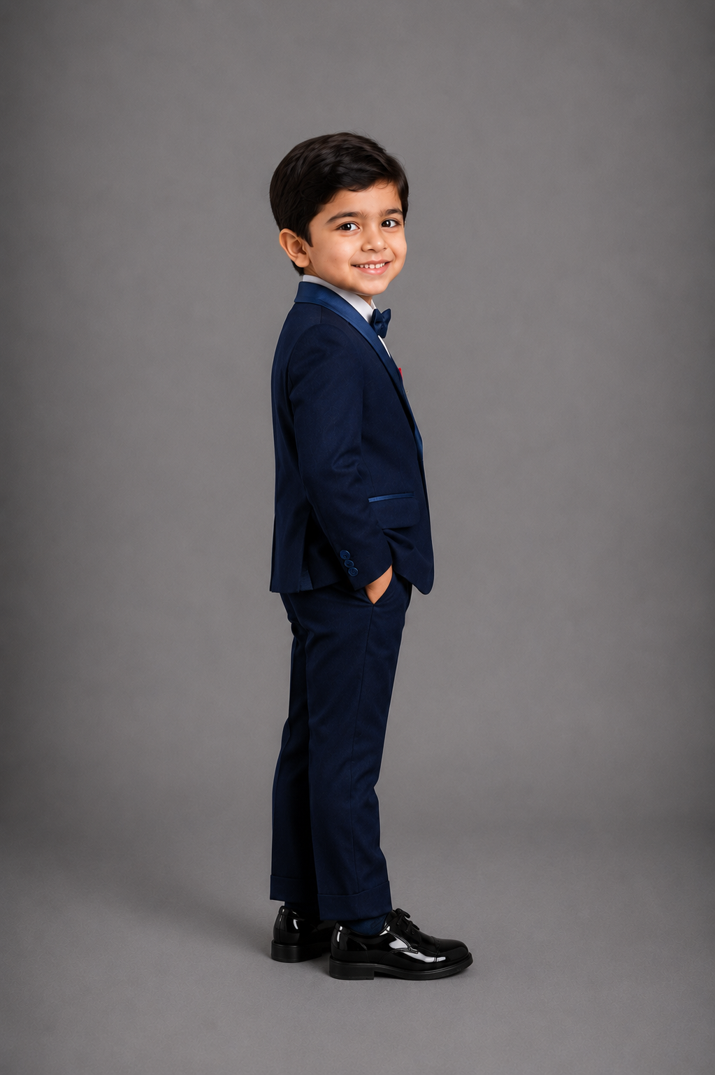 Boys Slim Fit Navy Tuxedo Suit 5Pc Set