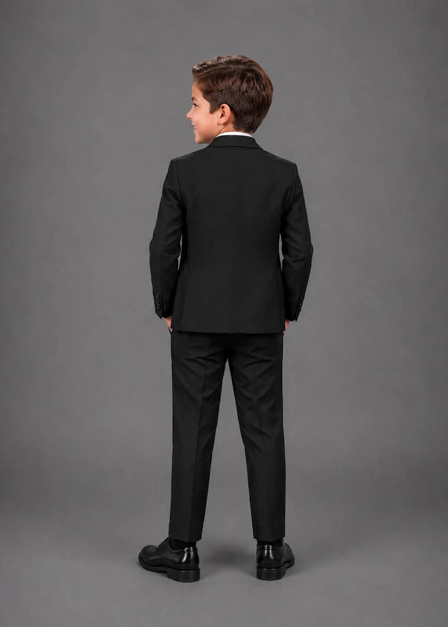 Boys Double Breasted Suit Set-Black Suit