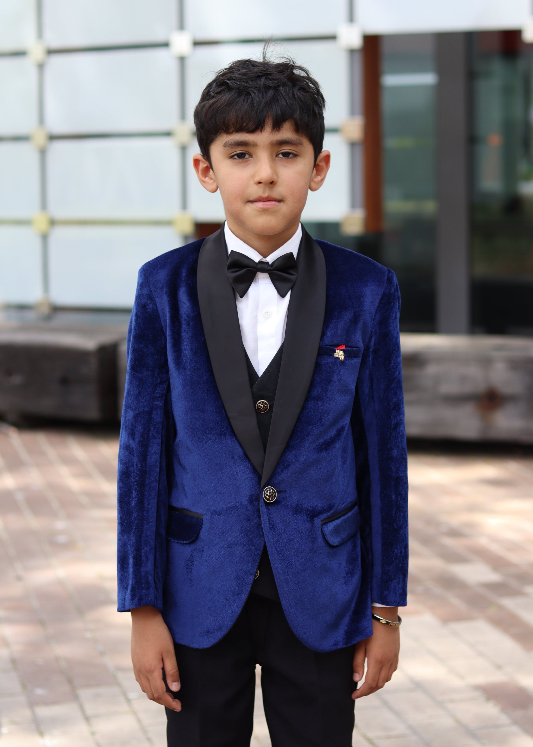 Boys Slim Fit Textured 8-Piece Formal Suit Set - Blue