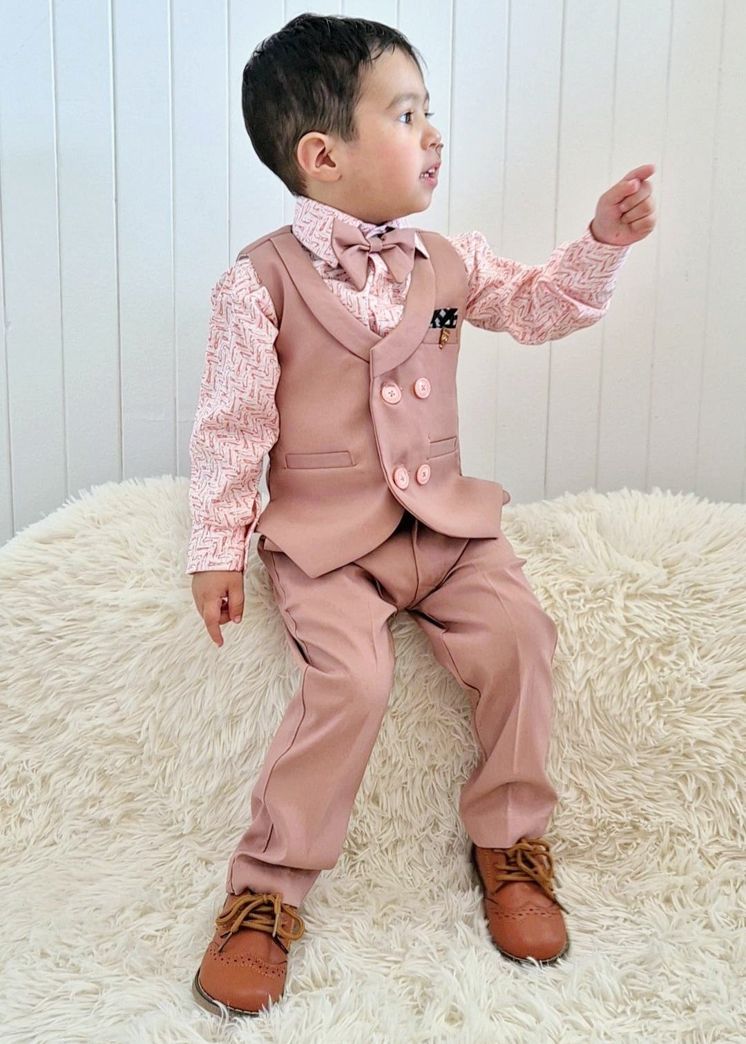 Boys formal pink vest suit set