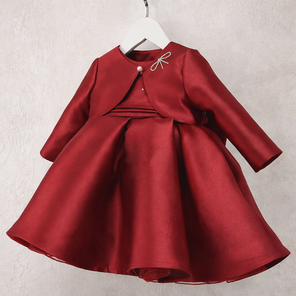 Little Girl Dress With Matching Jacket - Burgundy/Lilac