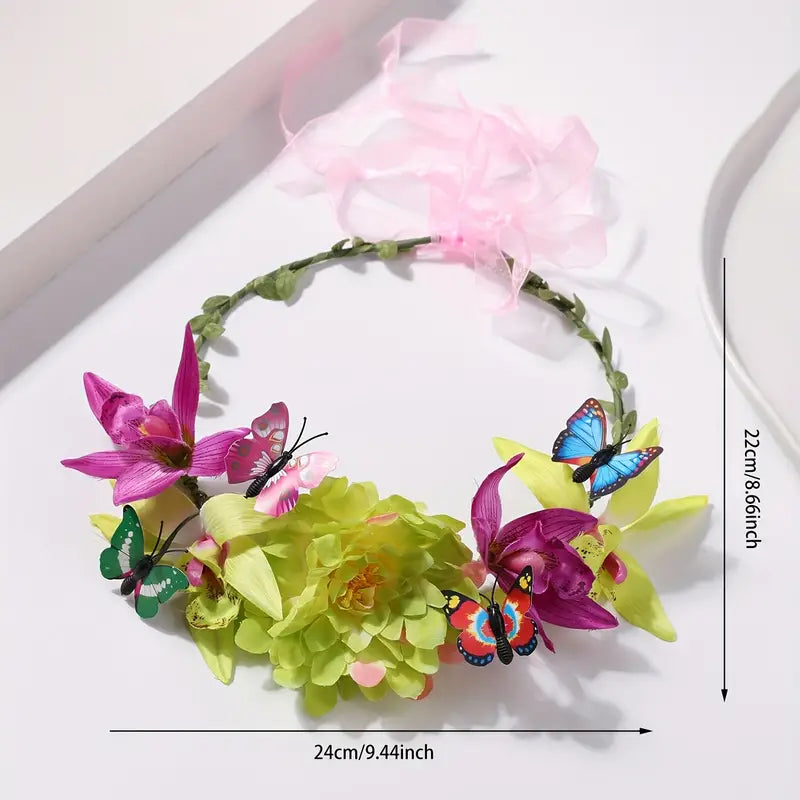 Girls Colourful Large Flowers/butterflies Crown