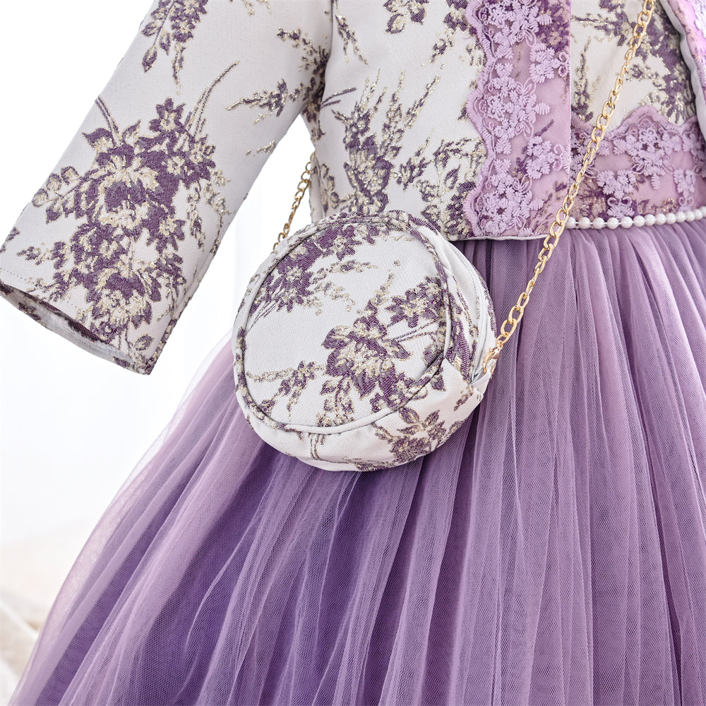 Girls Purple Dress With Jacket and Bag