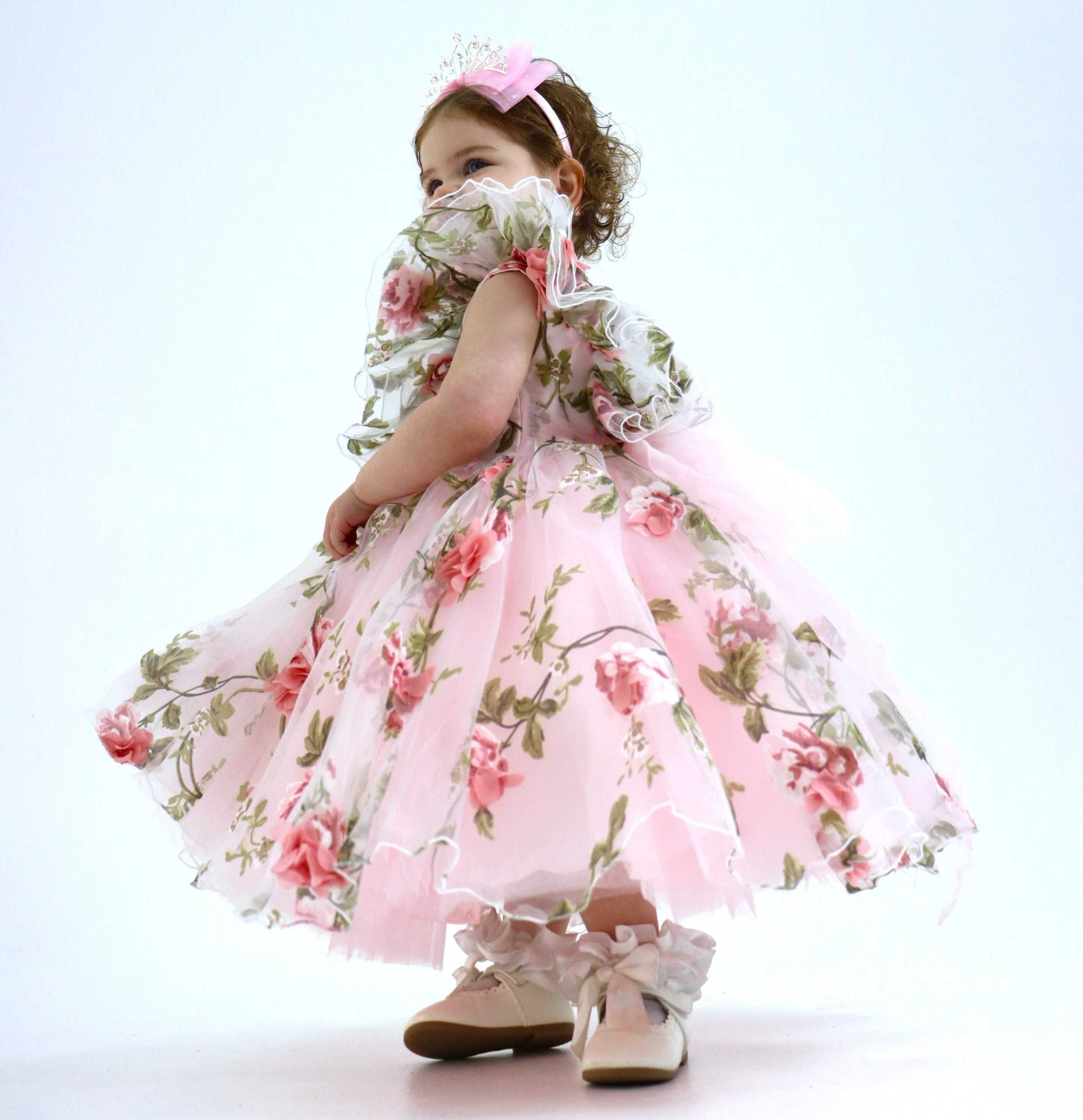 Girls Dress First Birthday - Pink with Floral Design