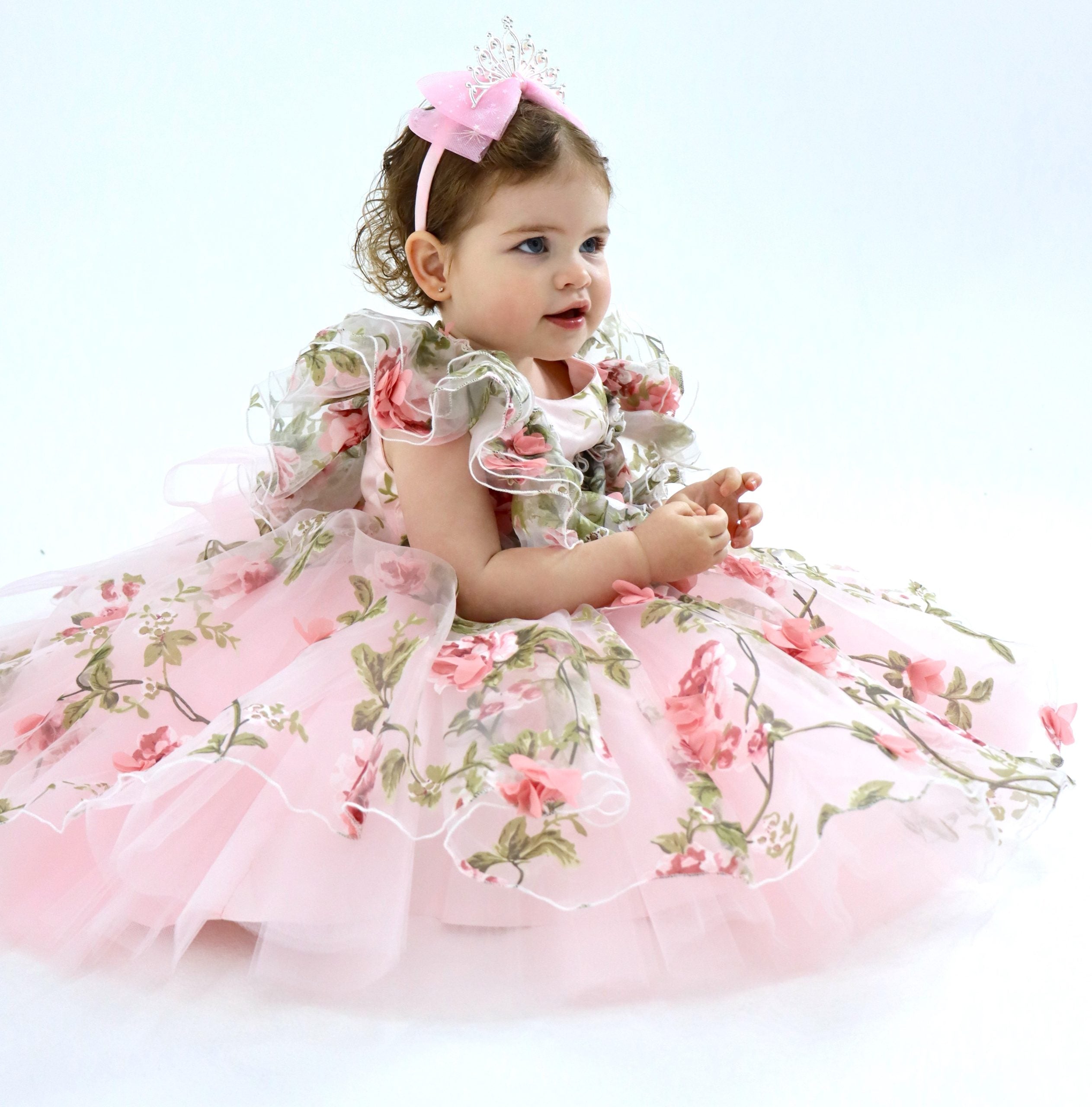 Girls Dress First Birthday - Pink with Floral Design