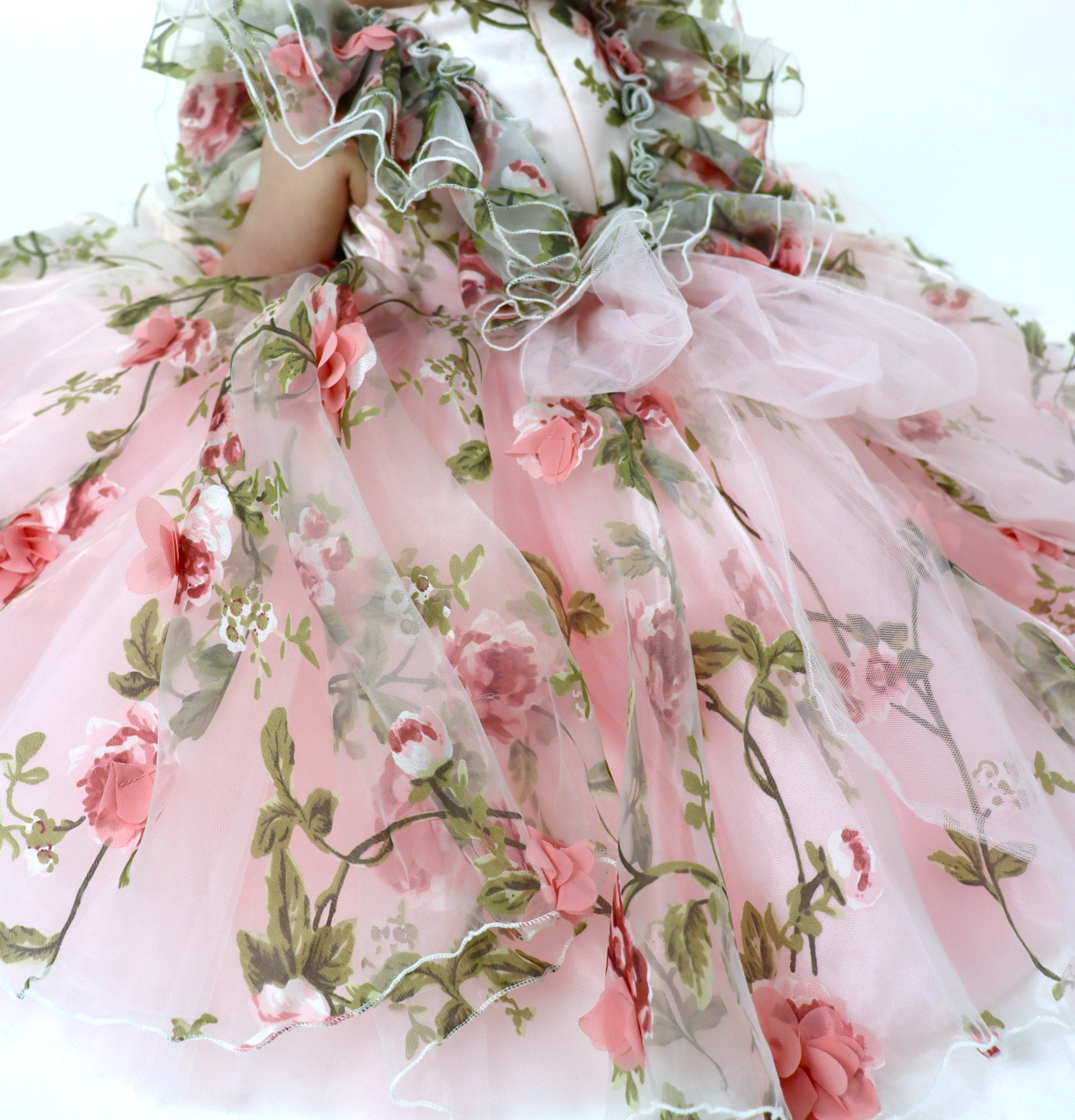 Girls Dress First Birthday - Pink with Floral Design