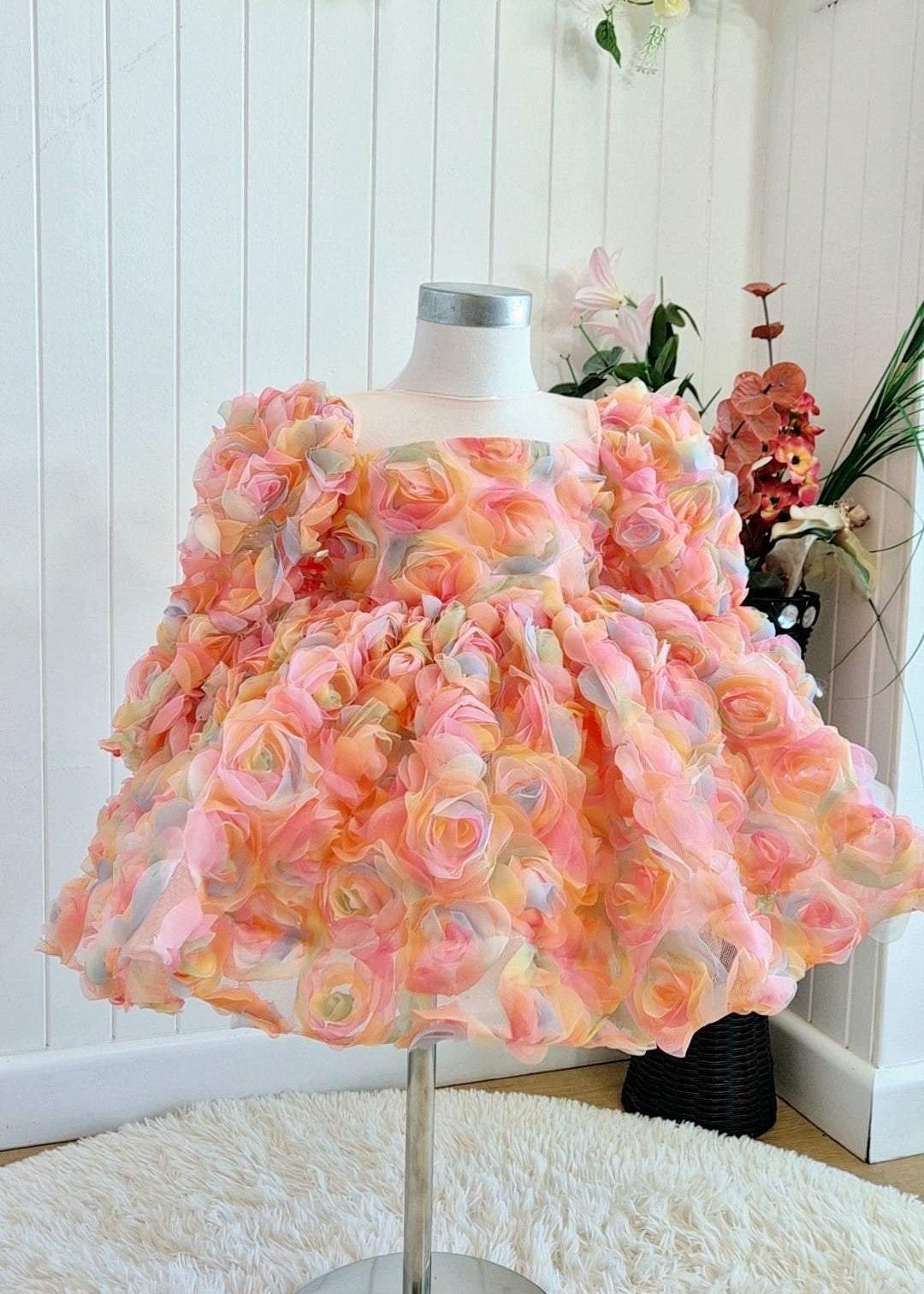 Baby Girl First Birthday Dress -Purple/Peach/Green