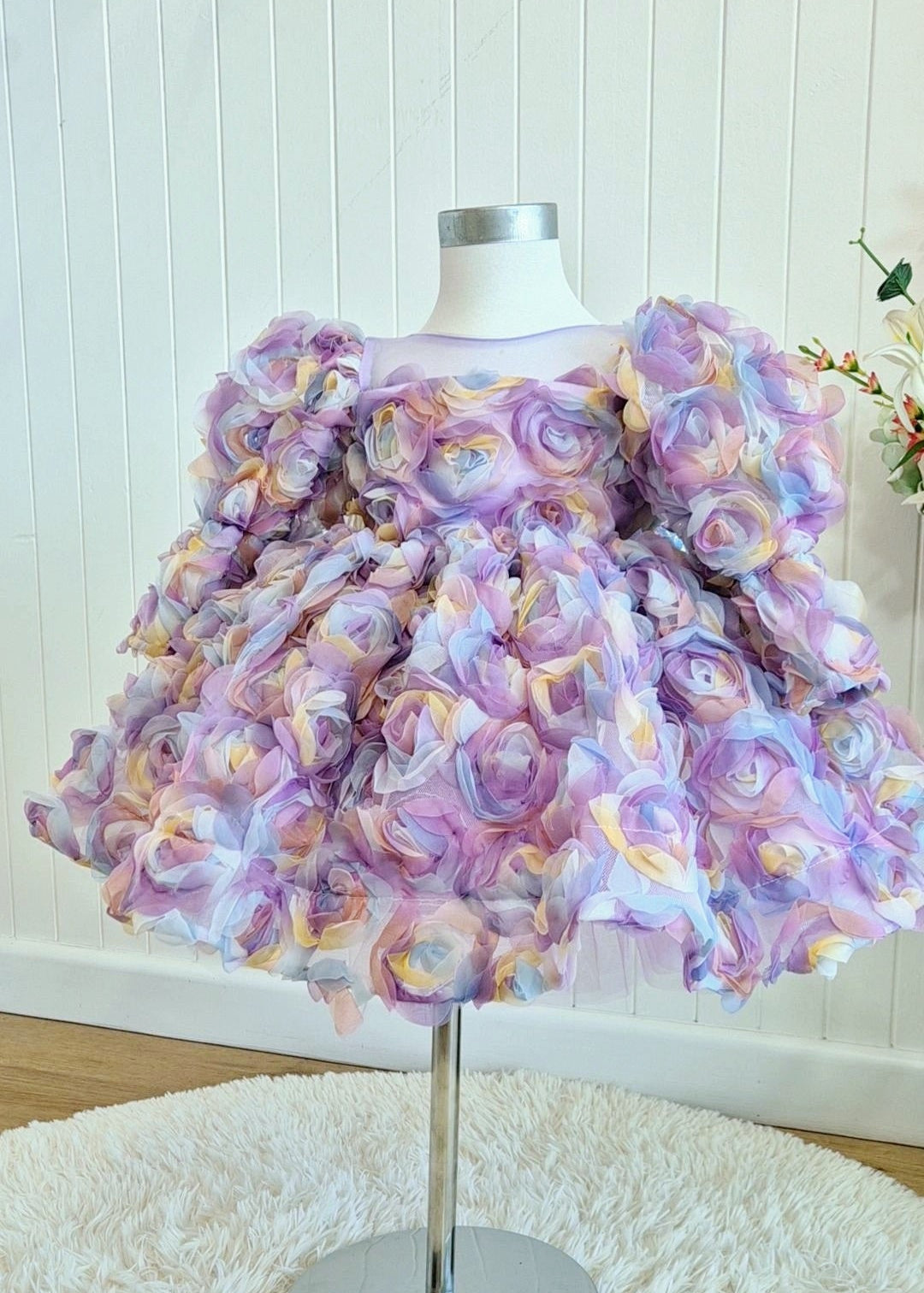 Baby Girl First Birthday Dress -Purple/Peach/Green