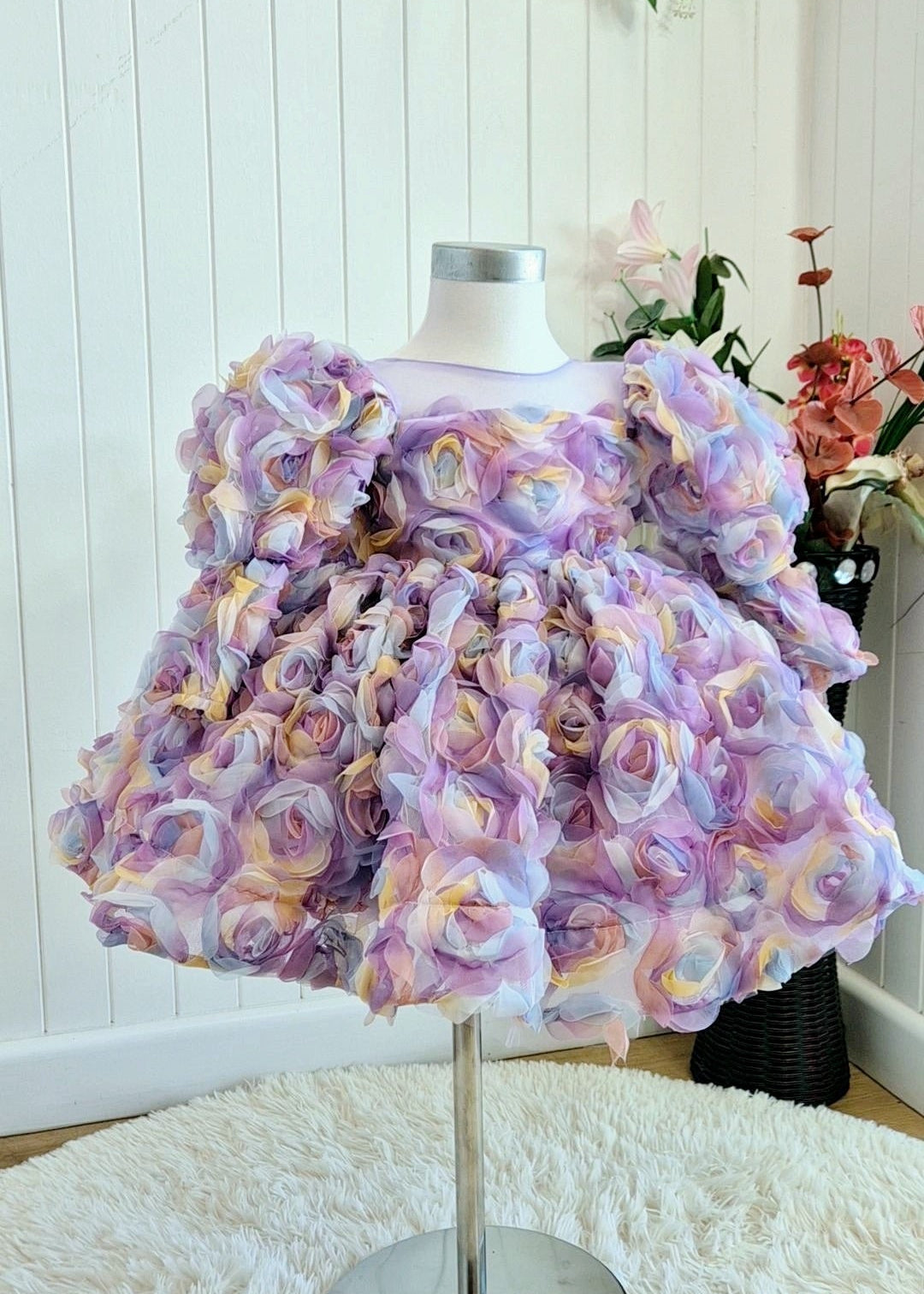Baby Girl First Birthday Dress -Purple/Peach/Green