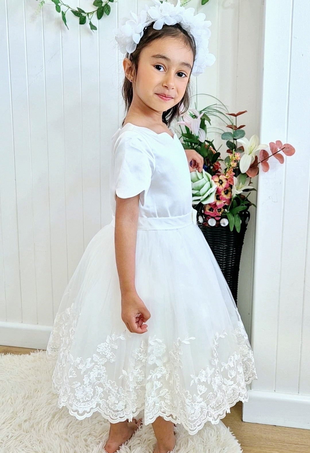 Flower Girl Dress Short Sleeve Ivory