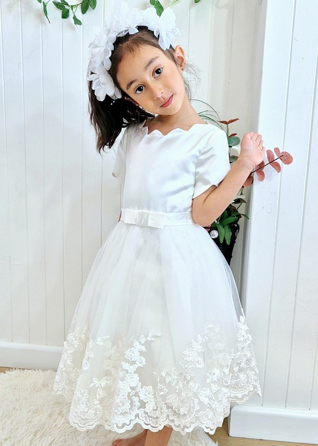 Flower Girl Dress Short Sleeve Ivory  2