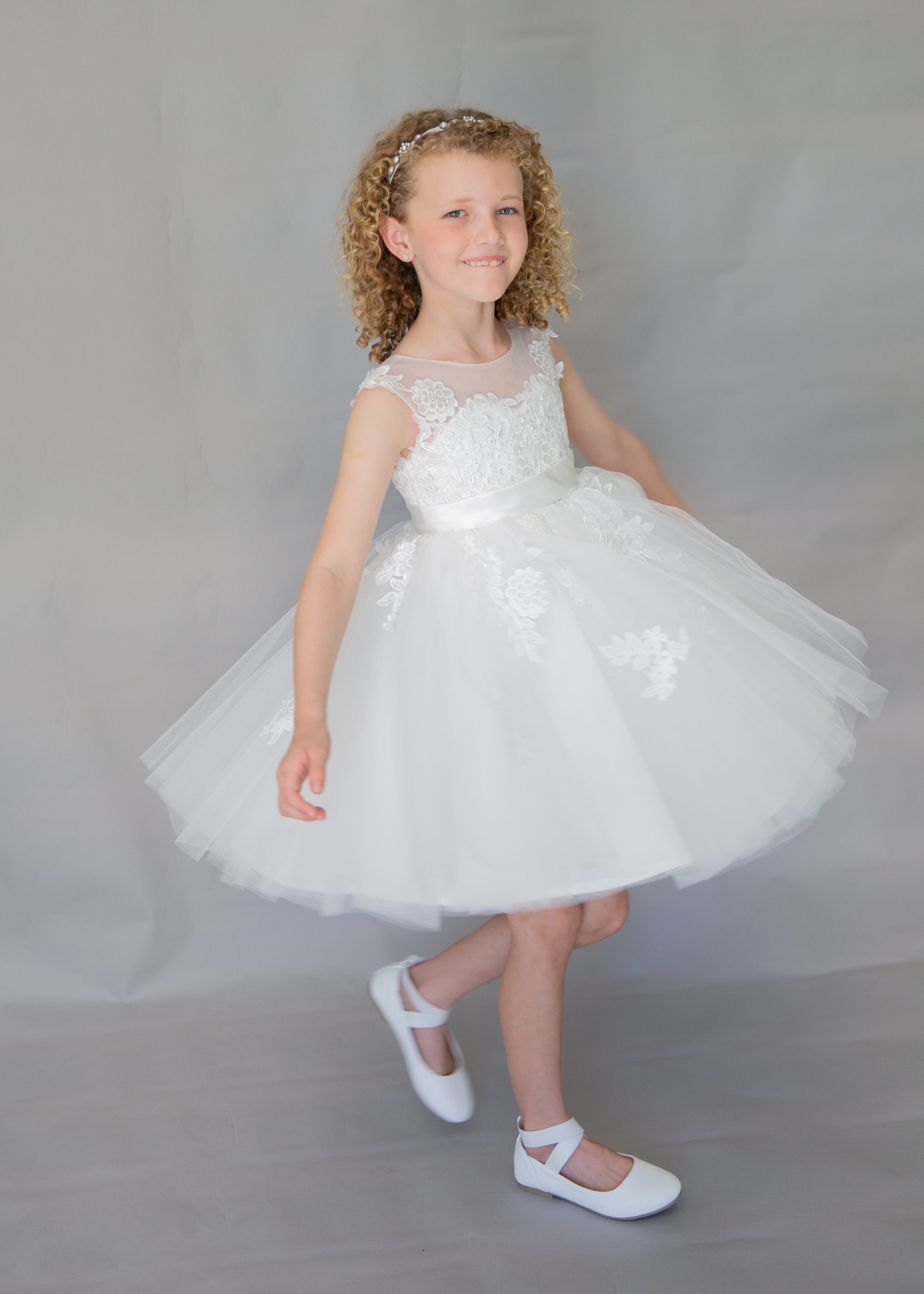 Ivory Flower Girl Dress With Lace appliques