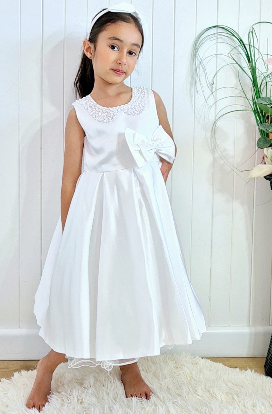 Aamrya Dress With Headband- Pearls and Bow