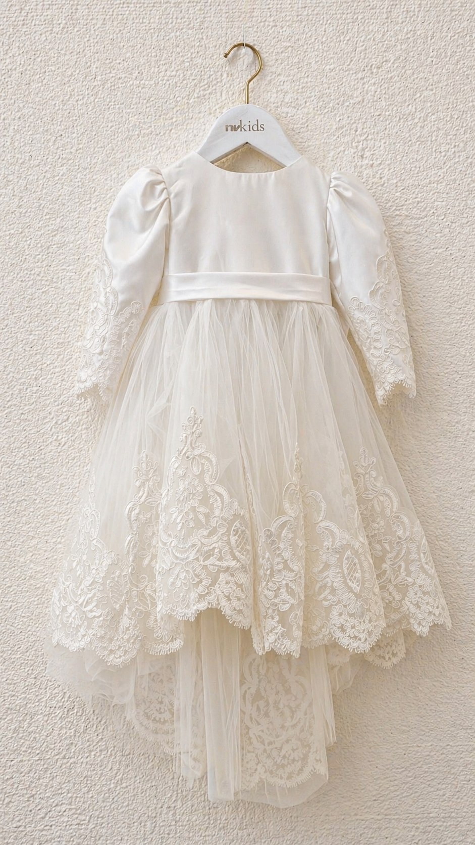 Full Sleeve Christening Dress With Sweep Train