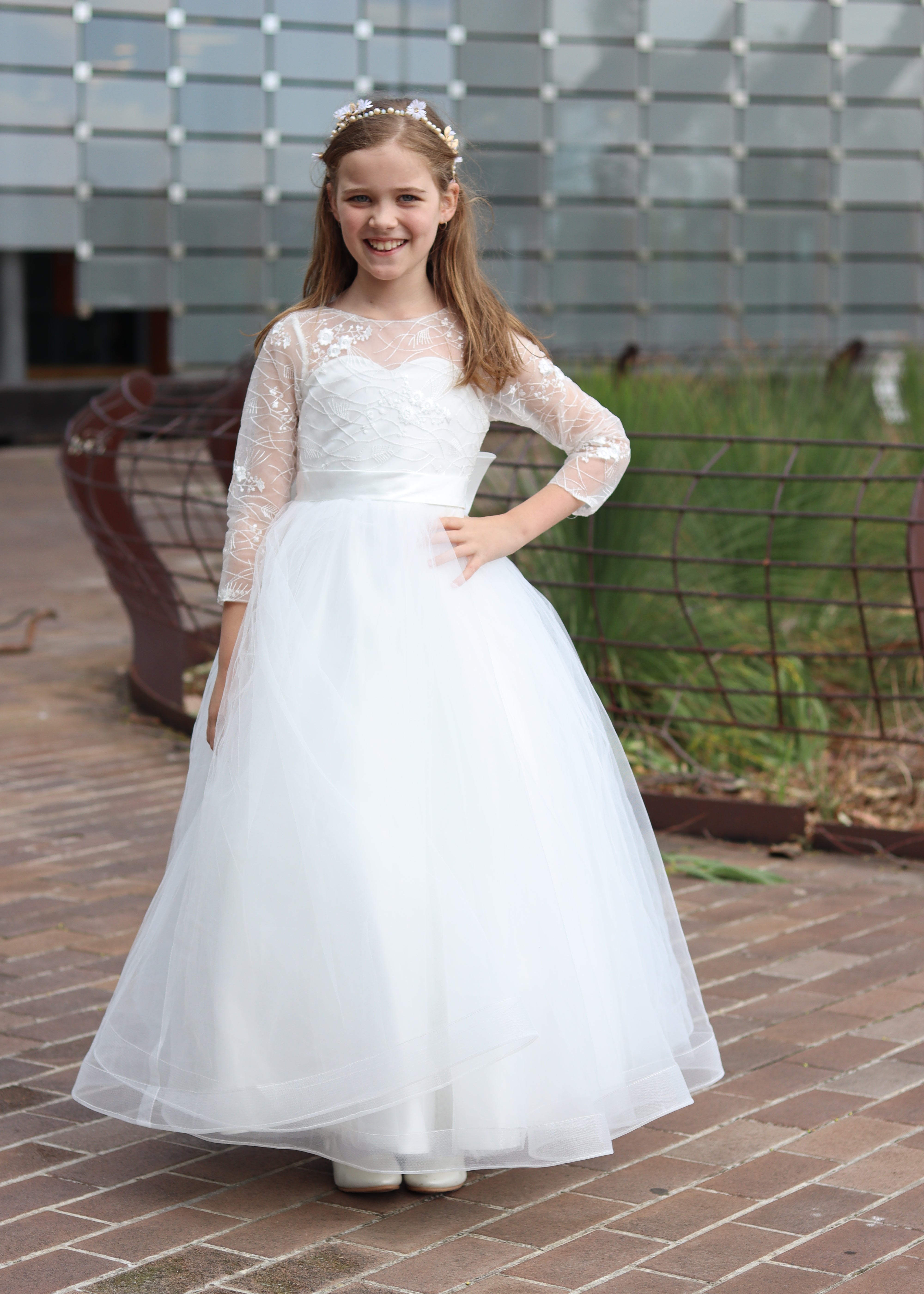 Full sleeve White  Communion Dress