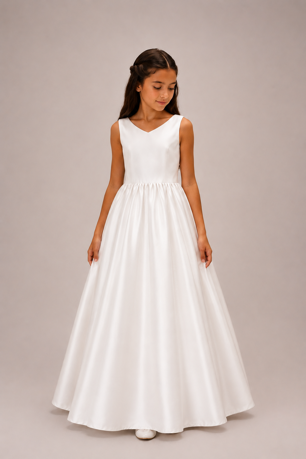 Girls Full Length Satin Dress - Sleeveless