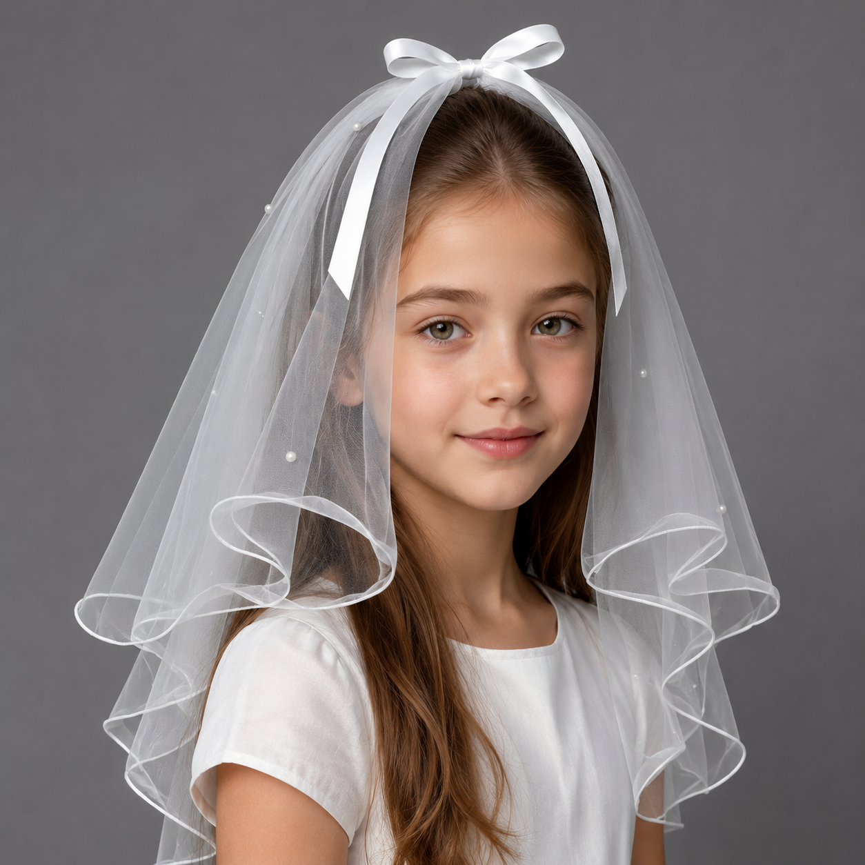 Girls Veil With Ribbon Bow