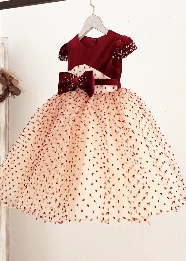 Girls Maroon Gold Dress