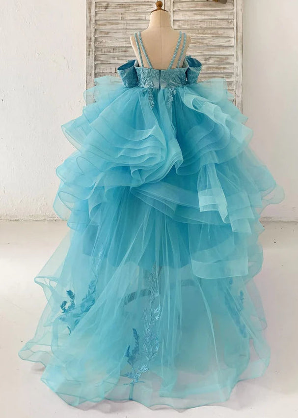 Pageant Dress Made To Order - Girls Lace Tulle Off Shoulder Beaded Dress