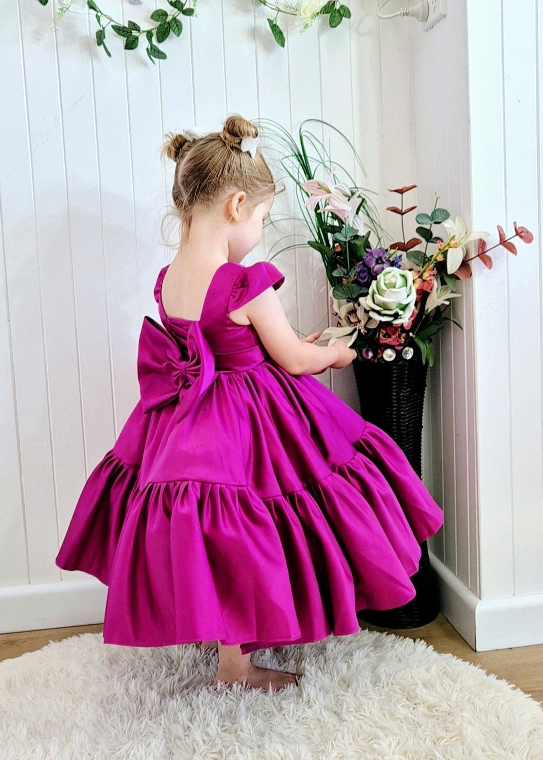 Girls Princes Puffy Flower Girls Dress- Purple Satin Dress 2